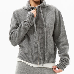 Высококачественный женский кардиган-худи из 100% шерсти с капюшоном, разноцветный, с длинным рукавом, вязаный, с низким MOQ - Product Image 4