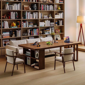 Escritorio Ejecutivo de Madera Sólida con Estante de Almacenamiento, Mesa de Estudio para Oficina en Casa - Product Image 1