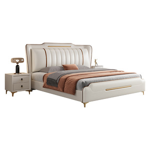 Giường ngủ người lớn thiết kế mới nhất có ngăn kéo để lưu trữ, giá bán buôn, tùy chỉnh màu trắng kem, cỡ King, khung gỗ bọc nệm dành cho gia đình - Product Image 4