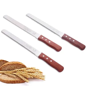 online Hot Sale Wood Handle Bakery Cutter 14 Inch Stainless Steel Cake Bread Toast Knife