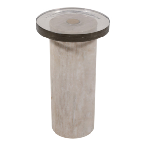 Tavolino Cilindrico in Marmo con Piano in Vetro Rotondo, Arredamento Moderno per la Casa, Tavolino Laterale, Comodino Piccolo - Product Image 1