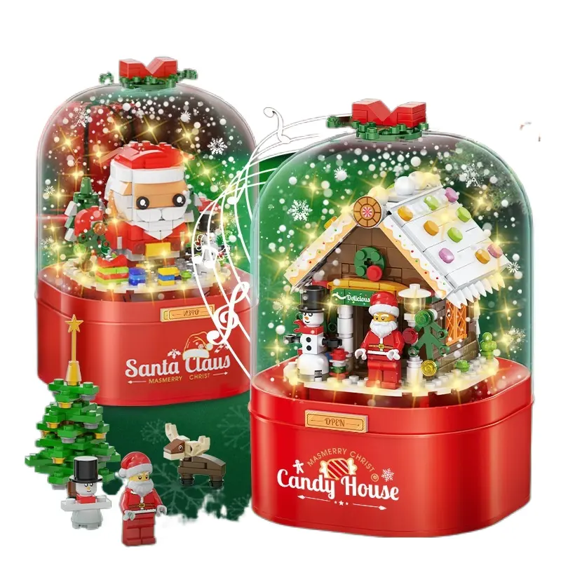 DIY Creative Christmas Tree Santa Claus Elk Snow House Christmas Children Gifts Building Blocks Lights Music Singing Box