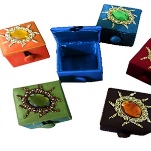 Handmade <b>Rectangular</b> Brocade Eco-friendly Flower Design Jewelry Box with Gemstone Art Collectible Decorative Storage Case - Product Image 1