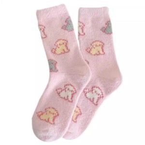 Pink Striped Women's Mid Calf Socks Thicken Plush Sleep Socks For Autumn Winter Japanese Sweet Cartoon Puppy Slouch Socks - Product Image 5