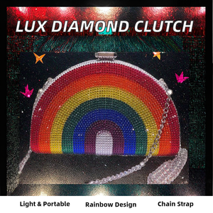 Bolso de Noche de Lujo para Mujer al por Mayor, Cartera de Mano con Diamantes de Imitación en Forma de Arcoíris, Decoración de Cadenas, Poliéster, Moda - Product Image 3