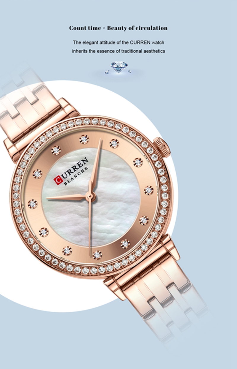 CURREN-montre à Quartz pour femme, Bracelet en diamant, étanche, en acier inoxydable