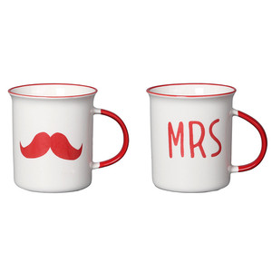 Juego de Tazas de Cerámica con Diseño de Bigote Rojo para Novios, Taza de Café para Pareja, Regalo de Boda, Patrón de Dibujos Animados Serigrafiados - Product Image 1