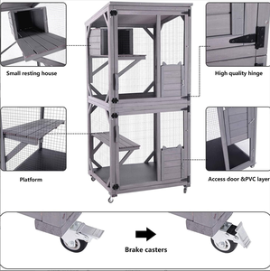 Casa para Gatos Grande <span class=keywords><strong>de</strong></span> <span class=keywords><strong>Madera</strong></span> para Exteriores <span class=keywords><strong>con</strong></span> Ruedas, <span class=keywords><strong>Cierre</strong></span> <span class=keywords><strong>de</strong></span> Botón, Ventana para Gatos, Poste Rascador para Patio, para Cerramiento Exterior - Product Image 6