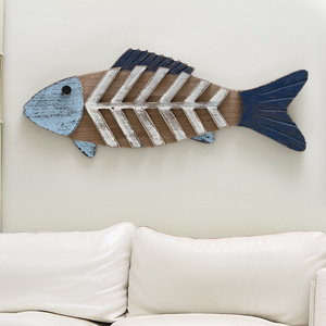 Mediterranean Style Wooden Fish <b>Wall</b> Sculpture 2Pcs Home <b>Decor</b> Irregular Shape - Product Image 2