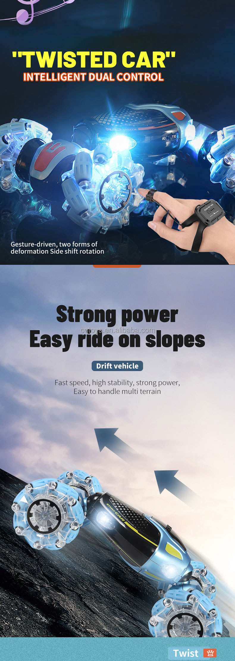 High Quality 2.4G Double Side 4X4 Rc Stunt Car Kids Radio Control Toys Watch Hand Motion Gesture Sensor Car With Music And Light