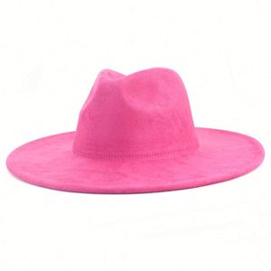 2025 New Fashion Colorful 9.5cm Wide Brim Fedora <b>Hat</b> Heart Top Suede Fedora <b>Hat</b> with Burnt - Product Image 4