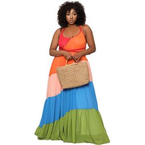 Robe longue décontractée contrastée sans dos pour femme – Vente en gros - Product Image 1