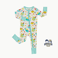Pyjama Combinaison Bébé en Fibre de Bambou Bio à Imprimé Animal Personnalisé avec Logo, Fermeture Éclair Bidirectionnelle, ODM OEM, Collection Automne