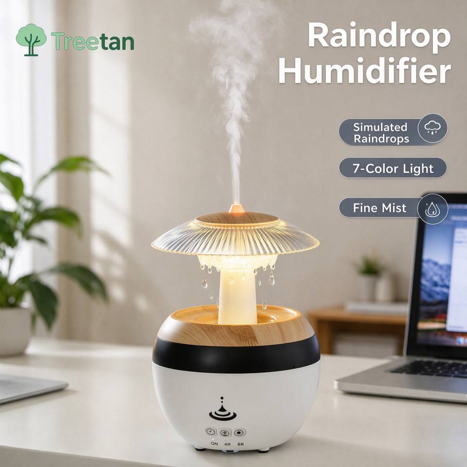 Raindrop Aromatherapy Humidifier 7 Color RGB Light Essential Oil ...