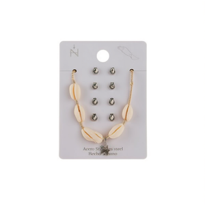 Bracciale con Conchiglie e 6 Accessori in Acciaio Inossidabile, Pulsera alla Moda, Bracciali con Perline - Product Image 1