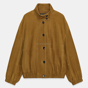 Giacca <span class=keywords><strong>Bomber</strong></span> in Pelle con Collo Alto Personalizzata per Donne - Product Image 3