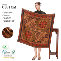 Selendang Sutra Xiangyun Elegan 42x42 Inci, Benang Aroma Harum Khusus, Mewah Alami Bermotif Bunga Persegi untuk Wanita