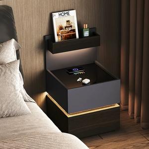 Meuble de chambre à coucher moderne, armoire de rangement rétractable, table de chevet en bois - Product Image 2