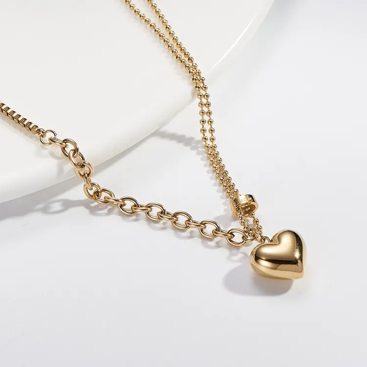 2023 moda 18K chapado en oro Hip Hop collar joyería de acero inoxidable Color oro corazón collar con cadena de cuerda