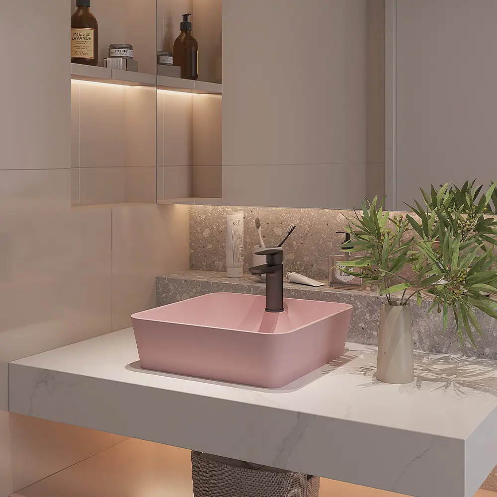 Toptan modern kare banyo lavabo beton lavabo banyo lavabo el yapımı lavabo musluk deliği ile