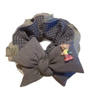 Chouchou pour femme extra large, style coréen rétro, à carreaux gris, avec nœud en dentelle, fait main, haute élasticité, style féerique, marque SR, pour chignon