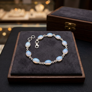 925 <b>Sterling</b> <b>Silver</b> Rhodium-Plated Bezel Setting Opalite Vintage Charm <b>Bracelet</b> for Everyday Wear - Product Image 2