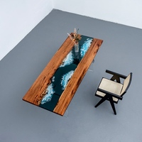 Table en bois de rose et résine époxy solide faite à la main - Table à manger et à thé en bloc de résine transparente carrée