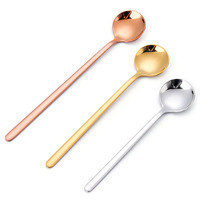 Cuillère à dessert en acier inoxydable 304, longue poignée, mini-cuillère à café, cuillère à glace en métal rose doré, couverts en acier inoxydable
