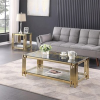 Table basse de salon moderne de luxe en verre, style italien Xuanzhen, avec plateau en travertin doré, ensemble de tables basses intelligentes