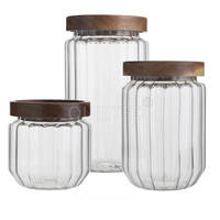 Bocaux en verre borosilicate écologiques de haute qualité avec couvercles en bambou pour le stockage de gelée, de sucre et d'aliments pour bébés