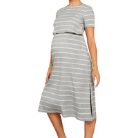 Robe de maternité rayée pour femme enceinte, idéale pour l'automne, la post-partum et l'allaitement, tenue décontractée pour la maison, en polyester – Grande Vente