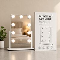 Miroir de maquillage éclairé en bois blanc avec lumières, 27 cm, angle réglable, 3 modes de couleur, variateur d'intensité, capteur tactile