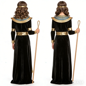 Costume da <span class=keywords><strong>Cleopatra</strong></span> dell'Antico Egitto per Bambine, Abito Cosplay per TV e Film, Vestito da Regina Faraone in Velluto Nero e Oro per Halloween - Product Image 6