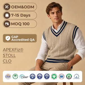 <span class=keywords><strong>Gilet</strong></span> pull classique pour homme en coton biologique respirant, anti-rides, avec motif torsadé et broderie frontale, style Old Money, collection automne, style preppy - Product Image 1