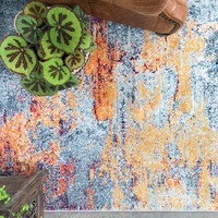 Customized Printed New Design Gold Blue Distressed Living Room Runner Rug
