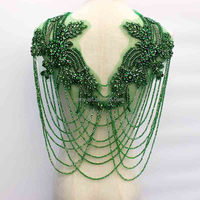 Applique en strass en verre 3D bleu or, strass en vrac écologiques, perles de cristal, frange, patch pour robe de bal pour femme