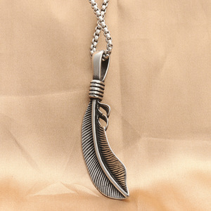 Feather Pendant <b>Titanium</b> Steel Men's Punk Retro Themed Charm Gift Jewelry - Product Image 3