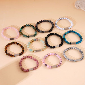 Bracelet de perles en <span class=keywords><strong>pierre</strong></span> naturelle gravée en acier inoxydable en gros Bracelet de pierres précieuses gravé au laser personnalisé - Product Image 2