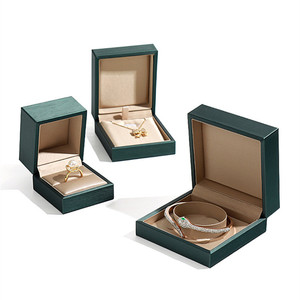 Caja de Joyería para Collar y Anillo en Verde Oscuro, Material de Cuero PU, Empaquetado en Cartón, Estilo Moderno, Logotipo Personalizado - Product Image 2