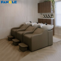 Fauteuil de lavage de luxe pour salon de coiffure, lit de lavage électrique, chaise de douche pour barbier, support de jambe réglable, cuvette en céramique, pédale