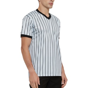Men's Basketball Referee Jersey Grey V-Neck Pinstripe Moisture Wicking Regular Fit Sports Shirt - Product Image 3
