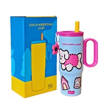 C397 Personalización Taza aislada portátil Pajita de aspecto alto Viaje Vientre Botella de agua Impresión de dibujos animados Taza termo de acero inoxidable