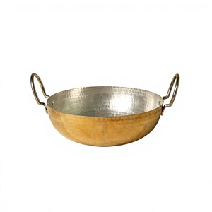 Kadahi en laiton pur fait main avec deux poignées, ustensile de cuisine chinois traditionnel, pot pour cuisson sur cuisinière, design rond durable - Product Image 1