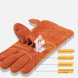 Gants de <span class=keywords><strong>barbecue</strong></span> en cuir de vachette résistants à la <span class=keywords><strong>chaleur</strong></span> à haute température à 500 degrés avec une excellente isolation pour la cuisson et les grillades - Product Image 4