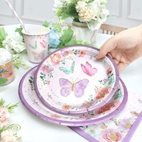 Ensemble de vaisselle pour fête d'anniversaire sur le thème des papillons, assiettes en papier, serviettes, gobelets, nappe, fournitures de table