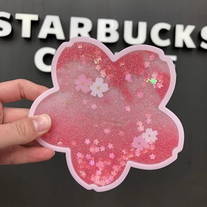 Sakura Flower Liquid Fabricante Impresión UV personalizada Flotante Quicksand Glitter <span class=keywords><strong>Posavasos</strong></span> - Product Image 2