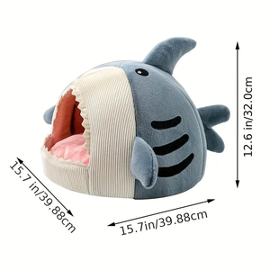 2024 עיצוב חדש כריש בצורת חתול שינה קן חצי סגור מיטת מחמד חצי סגורה מיטת מחמד - Product Image 6