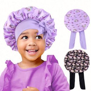 New Style Children's Unisex Satin Bonnet with Adjustable <b>Tie</b> Cartoon Print Sleep Cap for Outdoor & Beach Use - Product Image 1