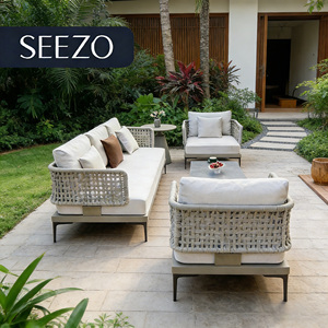 2026 Modern Aluminum <b>Outdoor</b> Garden Dining Courtyard Set with Waterproof Fabric and PE <b>Rattan</b> Rope - Product Image 1