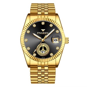 Montre Classique de Luxe pour Homme en Acier Inoxydable, Or, à Quartz, avec Décoration Tourbillon, Lumineuse, Étanche et Calendrier, Idéale pour les Affaires - Product Image 3